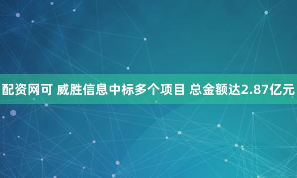 配资网可 威胜信息中标多个项目 总金额达2.87亿元