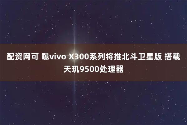 配资网可 曝vivo X300系列将推北斗卫星版 搭载天玑9500处理器